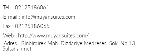 Muyan Suites telefon numaralar, faks, e-mail, posta adresi ve iletiim bilgileri